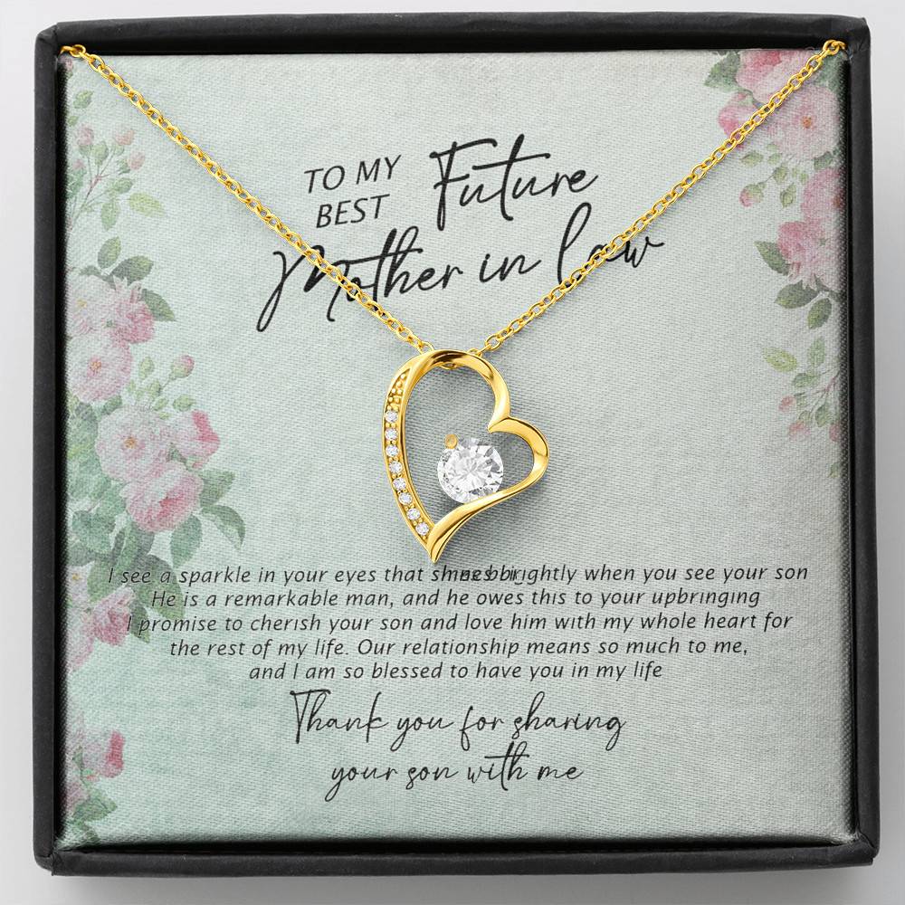 To My Best Future Mother In Law Thank You For Sharing Your Son With Me Double Hearts Necklace - Forever Love Necklace (18K Yellow Gold)