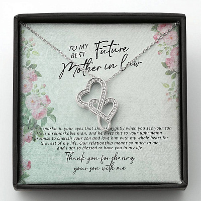 To My Best Future Mother In Law Thank You For Sharing Your Son With Me Double Hearts Necklace - Double Hearts Necklace