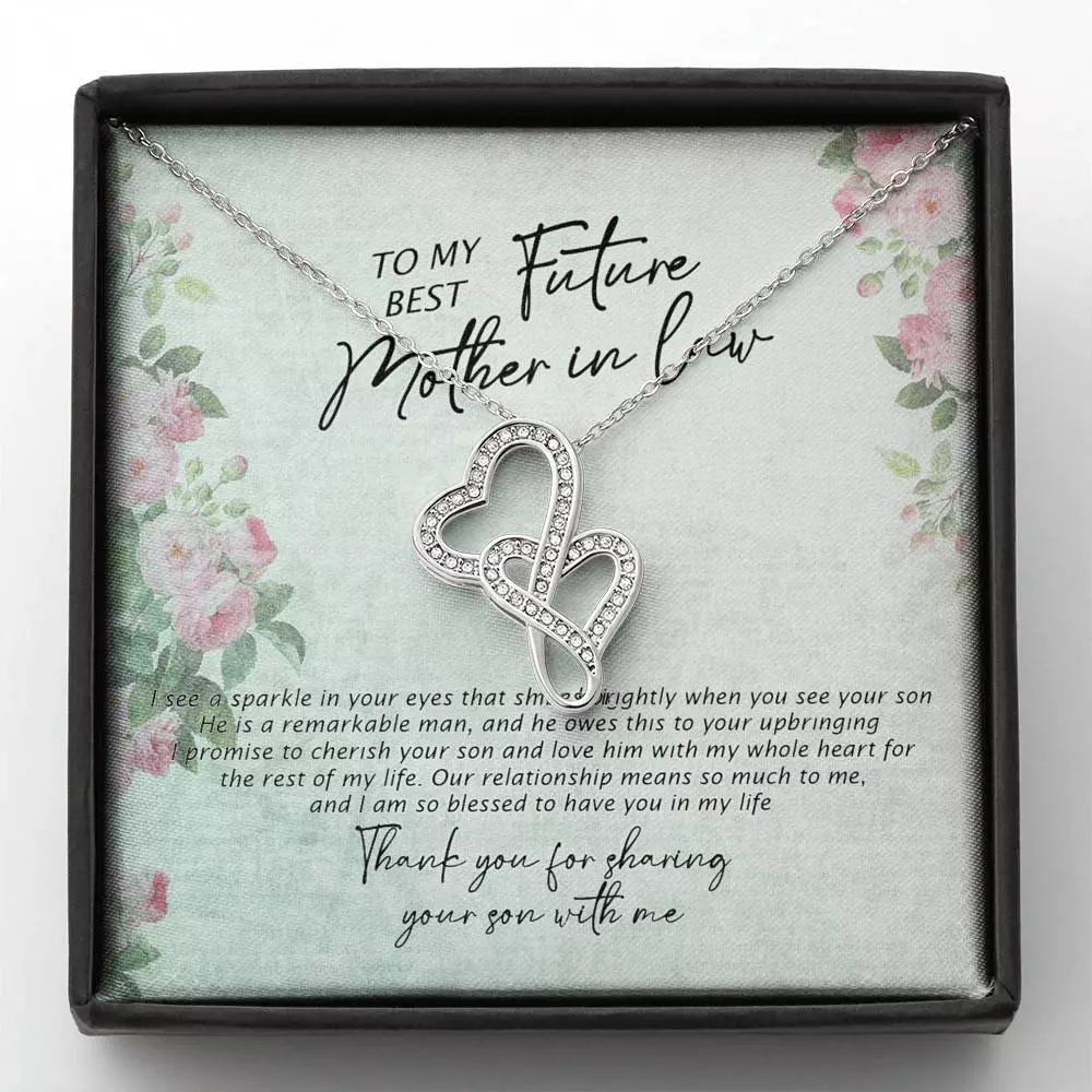 To My Best Future Mother In Law Thank You For Sharing Your Son With Me Double Hearts Necklace - Double Hearts Necklace