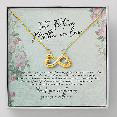 To My Best Future Mother In Law Thank You For Sharing Your Son With Me Infinity Heart Pendant Necklace - Infinity Heart Necklace (18K Yellow Gold)