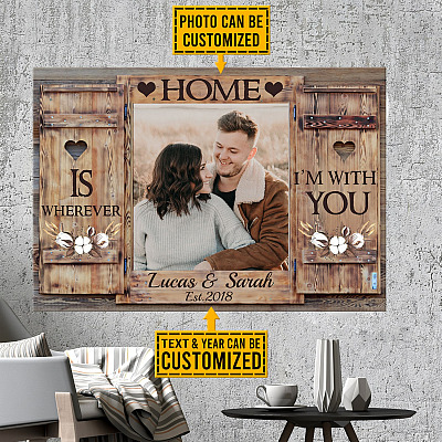 Personalized Photo Home Is Wherever I'm With You Gallery Wrapped Framed Canvas Prints - Unframed Poster