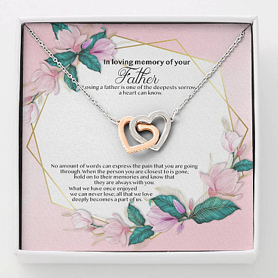 In Loving Memory Of Your Father Memorial Interlocking Hearts Pendant Necklace - Remembrance Bereavement Gifts - Interlocking Hearts Necklace