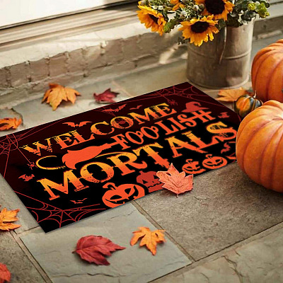 Alternative view of Welcome Foolish Mortals Indoor Outdoor Doormat - Scary Halloween Doormat