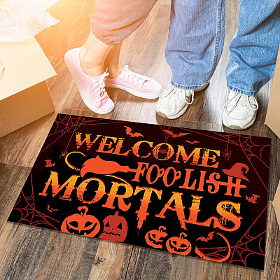 Welcome Foolish Mortals Indoor Outdoor Doormat - Scary Halloween Doormat