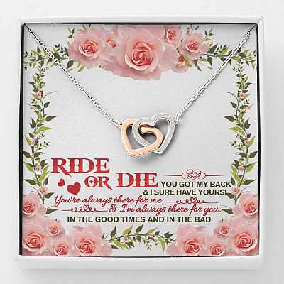 Ride Or Die You Got My Back Best Friends Interlocking Hearts Pendant Necklace - BFF Bestie Friendship Jewelry - Interlocking Hearts Necklace