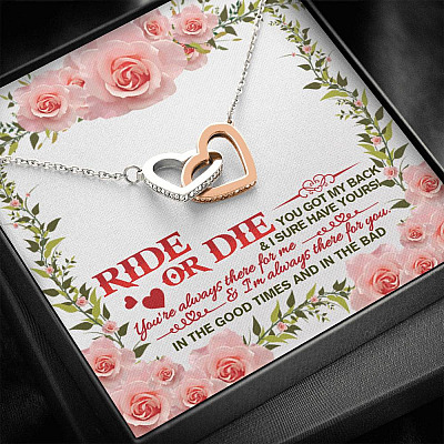 Ride Or Die You Got My Back Best Friends Interlocking Hearts Pendant Necklace - BFF Bestie Friendship Jewelry