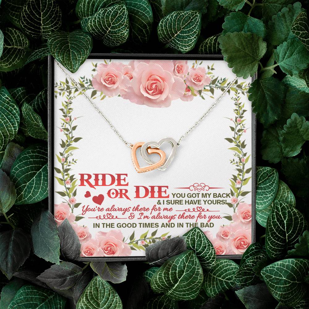 Ride Or Die You Got My Back Best Friends Interlocking Hearts Pendant Necklace - BFF Bestie Friendship Jewelry