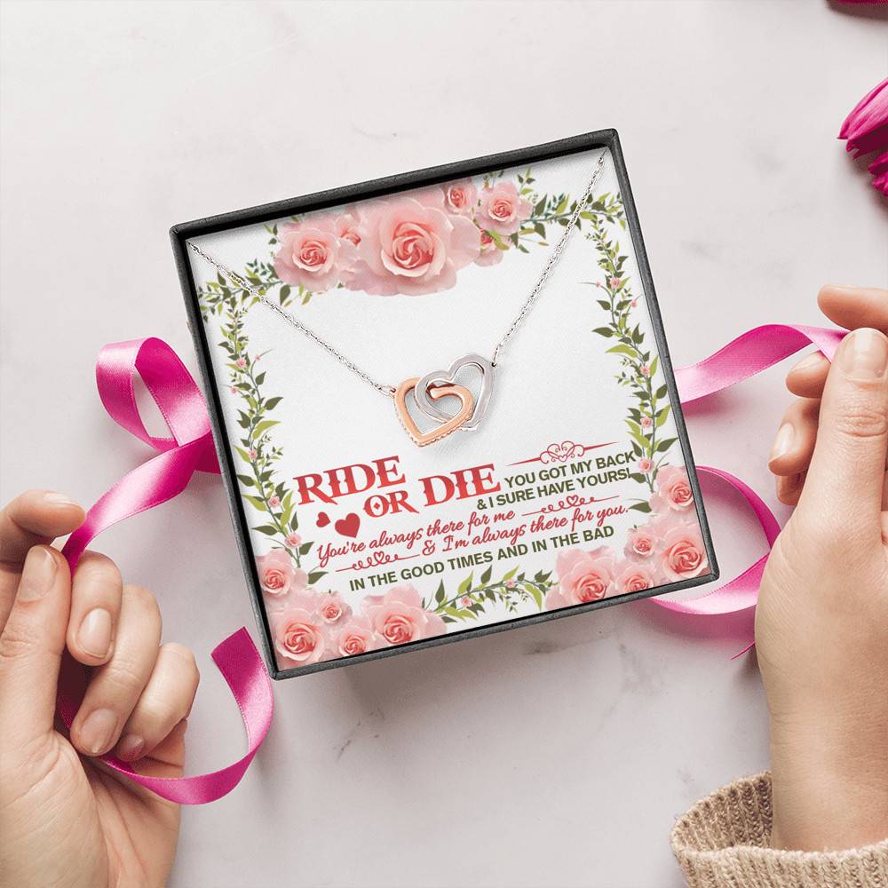 Ride Or Die You Got My Back Best Friends Interlocking Hearts Pendant Necklace - BFF Bestie Friendship Jewelry