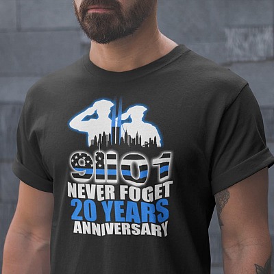 Alternative view of 9/11 Police Never Forget 20 Years Anniversary T-shirt - V-neck - 9 11 01 20th Anniversary Shirt