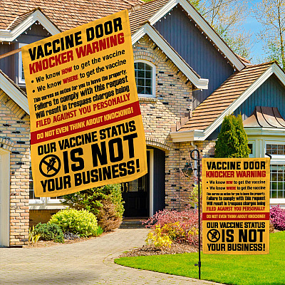 Alternative view of Vaccine Door Knocker Warning No Vaccine Soliciting Indoor Outdoor Garden Flag - Anti Vaccination House Flag