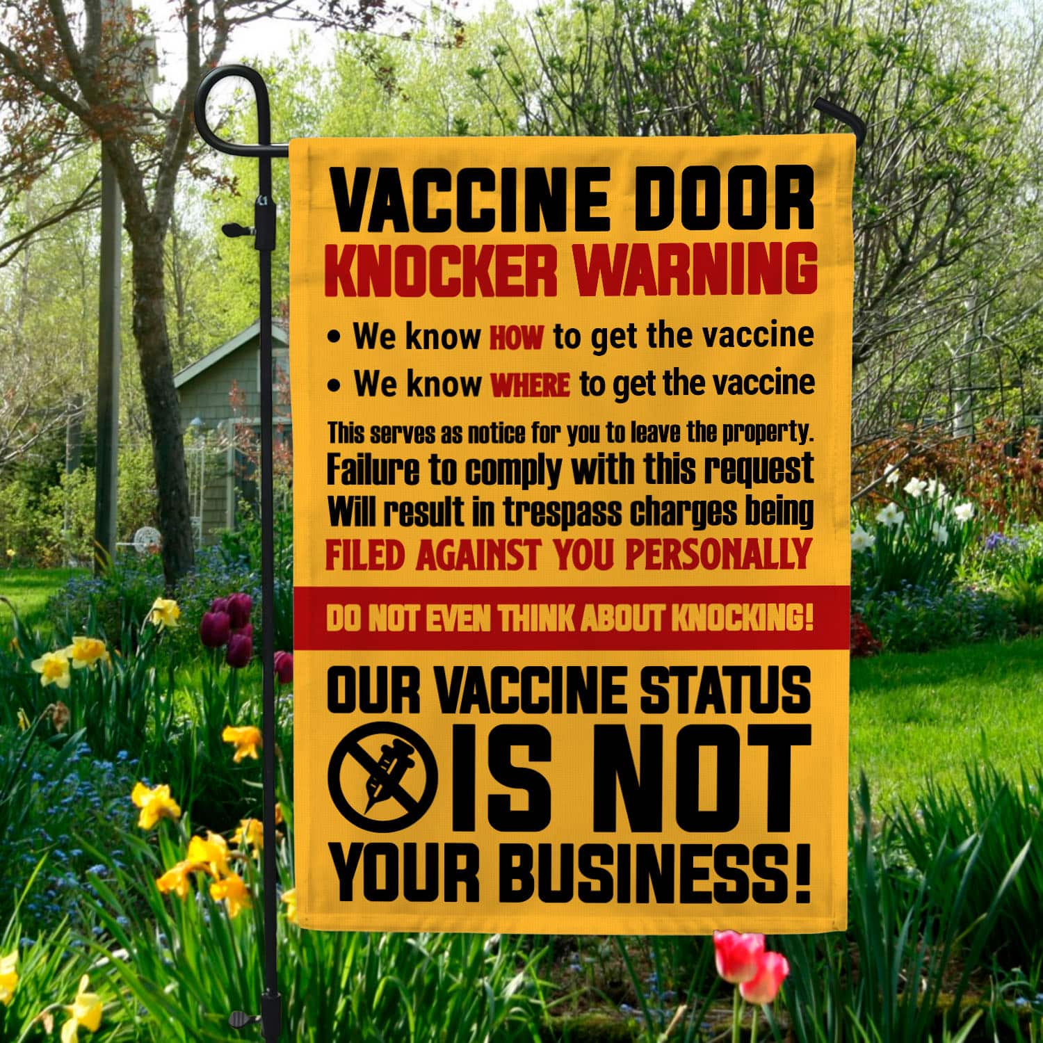 7MH. Vaccine Door Knocker 30x40 Garden Flag Mockup 5