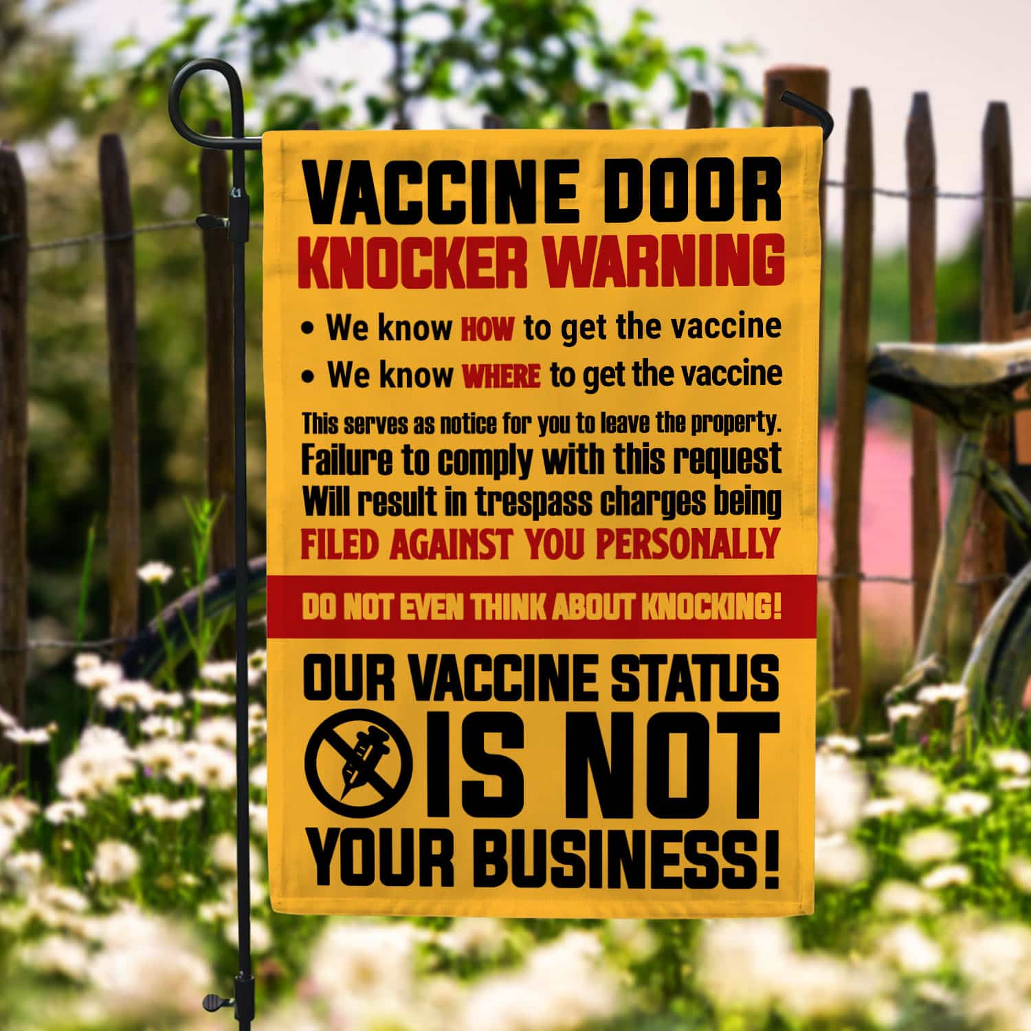 7MH. Vaccine Door Knocker 30x40 Garden Flag Mockup 6