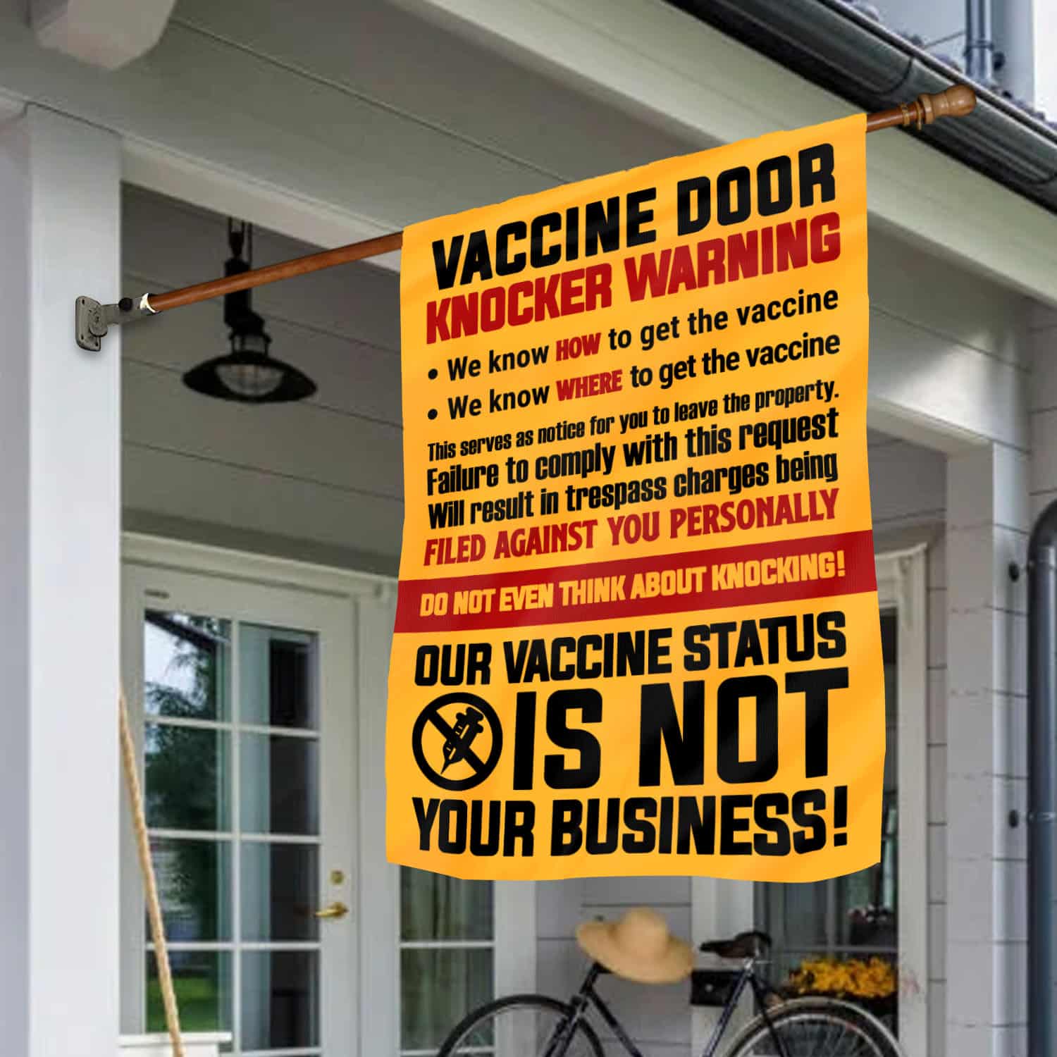 7MH. Vaccine Door Knocker 30x40 House Flag Mockup 1