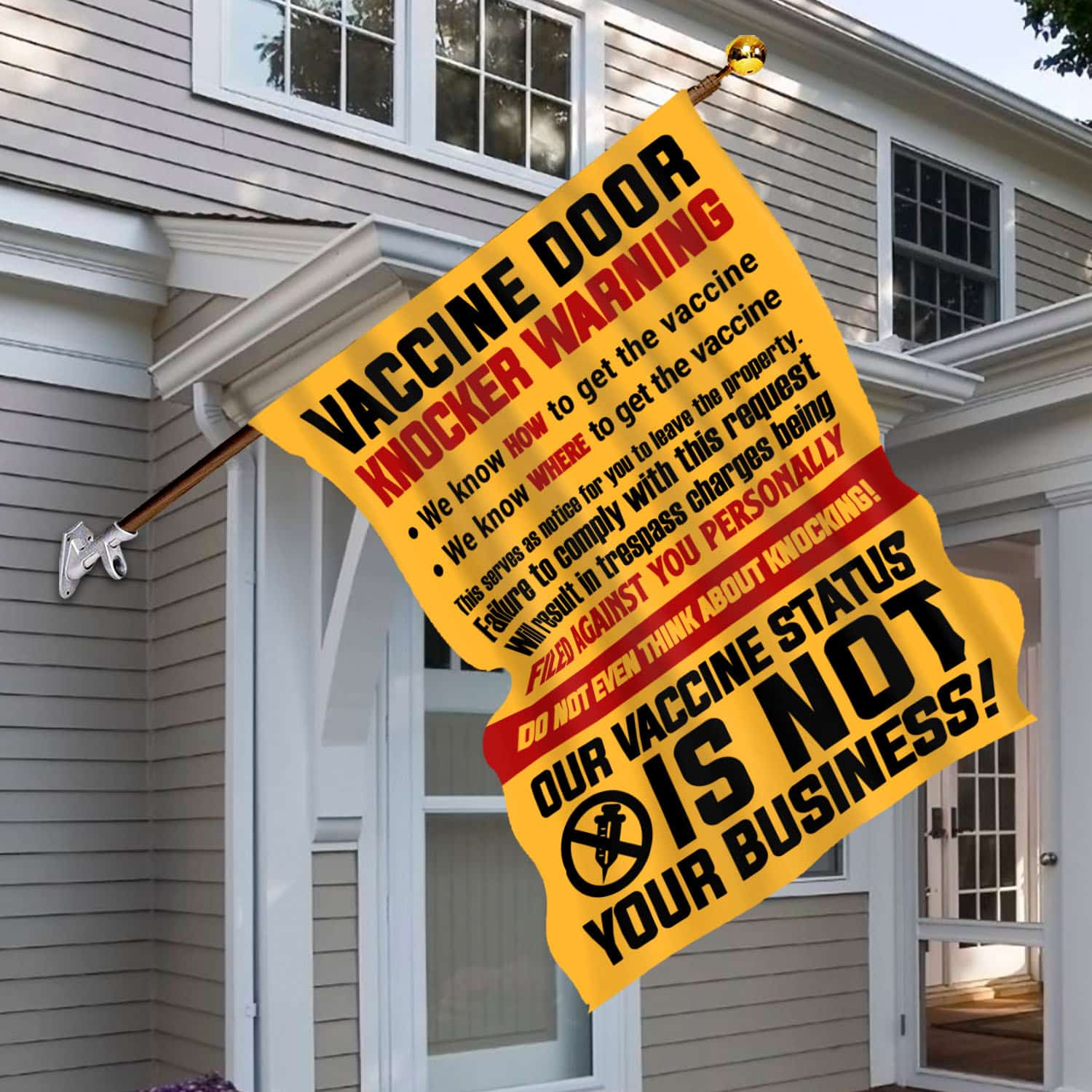 7MH. Vaccine Door Knocker 30x40 House Flag Mockup 6