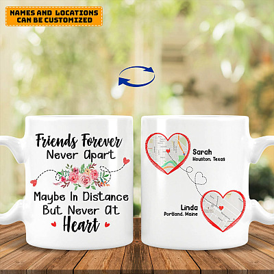 Alternative view of Long Distance Friends Forever Never Apart Personalized Map 2-Sided Coffee Mug - Long Distance Custom Map Mug