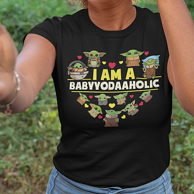 Alternative view of I'm A Baby Yoda Aholic Shirt - Funny Mandalorian Shirt - Funny Baby Yoda Shirt