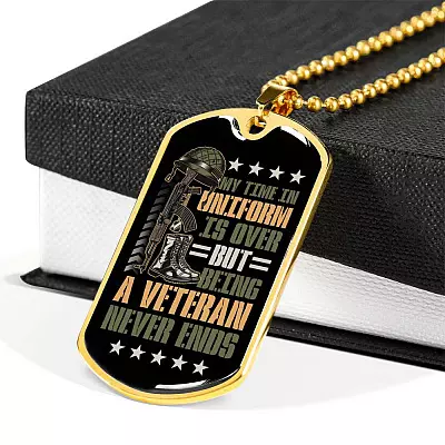 My Time In Uniform Is Over But Being A Veteran Never Ends Dog Tag Pendant Necklace - Veteran Gifts For Men