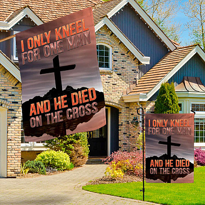 Alternative view of I Only Kneel For One Man And He Died On The Cross Jesus Flag - Christian Cross Garden Flag - Wall Flag