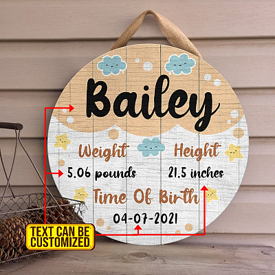 Alternative view of Personalized Baby Name Decorative Circle Wooden Door Sign - Indoor Outdoor Decorative Gift for Newborn