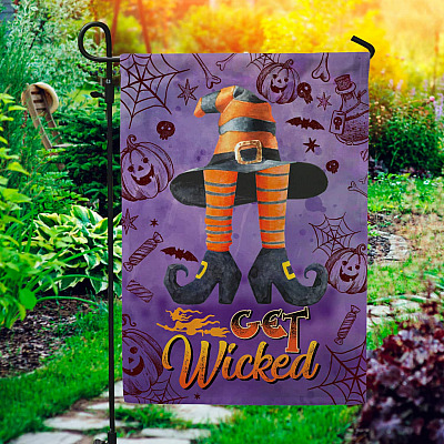 Get Wicked Witch Outdoor Indoor Decorative Garden Flag - House Flag - Wall Flag - Funny Halloween Flag