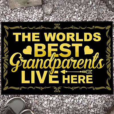 The Worlds Best Grandparents Live Here Funny Indoor Outdoor Decorative Doormat