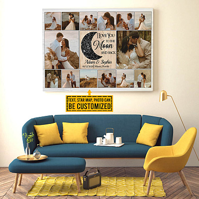 Alternative view of Personalized Photo and Star Map I Love You to The Moon and Back Canvas Poster - Wedding Wall Art Decor for Couples