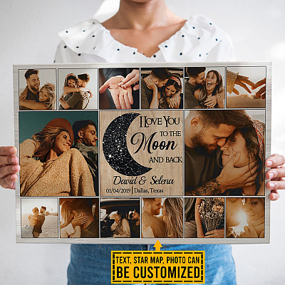 Personalized Photo and Star Map I Love You to The Moon and Back Canvas Poster - Wedding Wall Art Decor for Couples