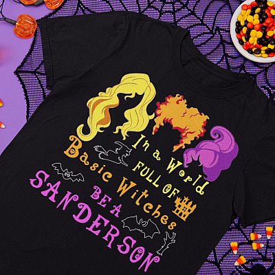 In A World Full Of Basic Witches Be A Sanderson T-shirt - V-neck Tee - Funny Halloween Hocus Pocus Shirt
