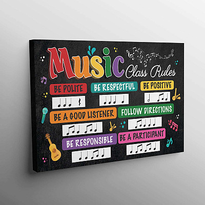 Alternative view of Music Class Rules Be Polite Be Respectful Be Positive Gallery Wrapped Framed Canvas Prints - Unframed Poster