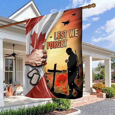 Lest We Forget Canada Decorative Garden Flag - Indoor Outdoor Flag - House Flag