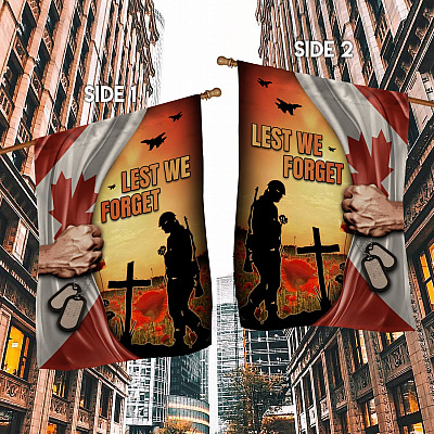Alternative view of Lest We Forget Canada Decorative Garden Flag - Indoor Outdoor Flag - House Flag