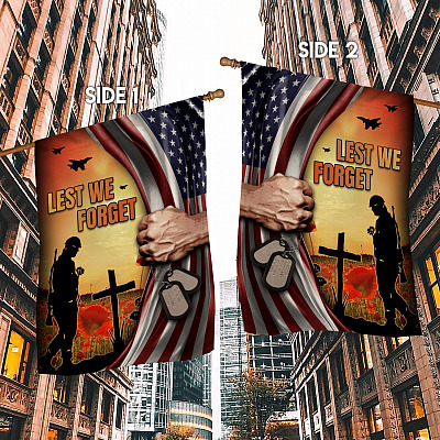 Alternative view of Lest We Forget American Decorative Garden Flag - Indoor Outdoor Flag - House Flag
