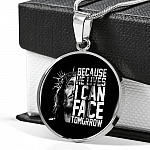 Because He Lives I Can Face Tomorrow Jesus Circle Pendant Necklace - Bangle