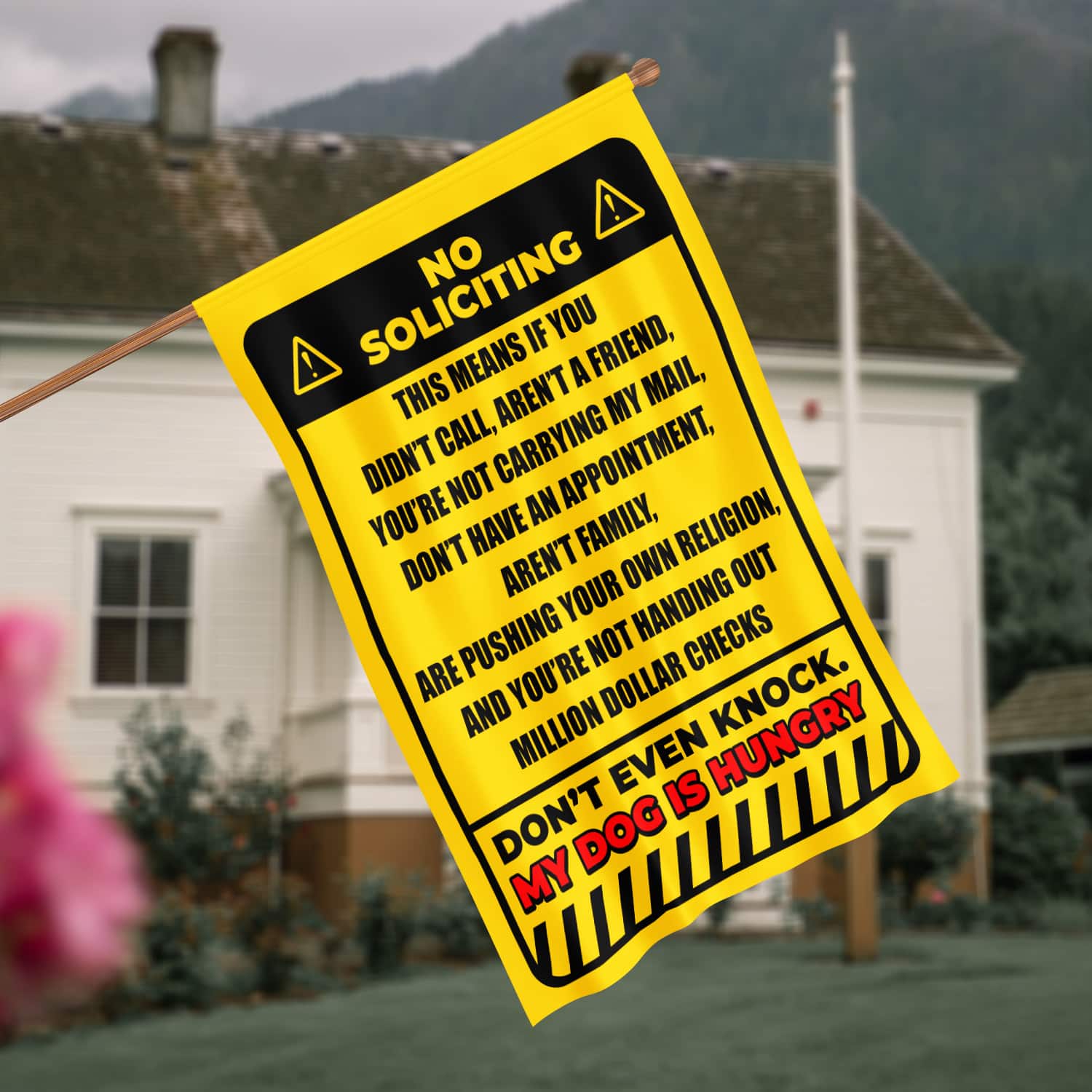 10NH. No Soliciting (6) House Flag Mockup 4