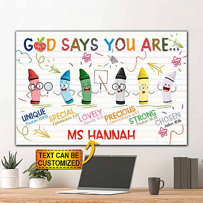 Alternative view of Personalized Name Crayons God Say You Are Unique Special Lovely Bible Wrapped Framed Canvas Print - Unframed Poster