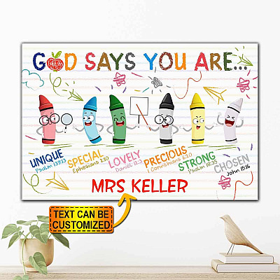 Personalized Name Crayons God Say You Are Unique Special Lovely Bible Wrapped Framed Canvas Print - Unframed Poster