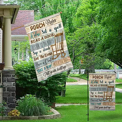 Alternative view of Porch Rules Outdoor Decorative Garden Flag - House Flag