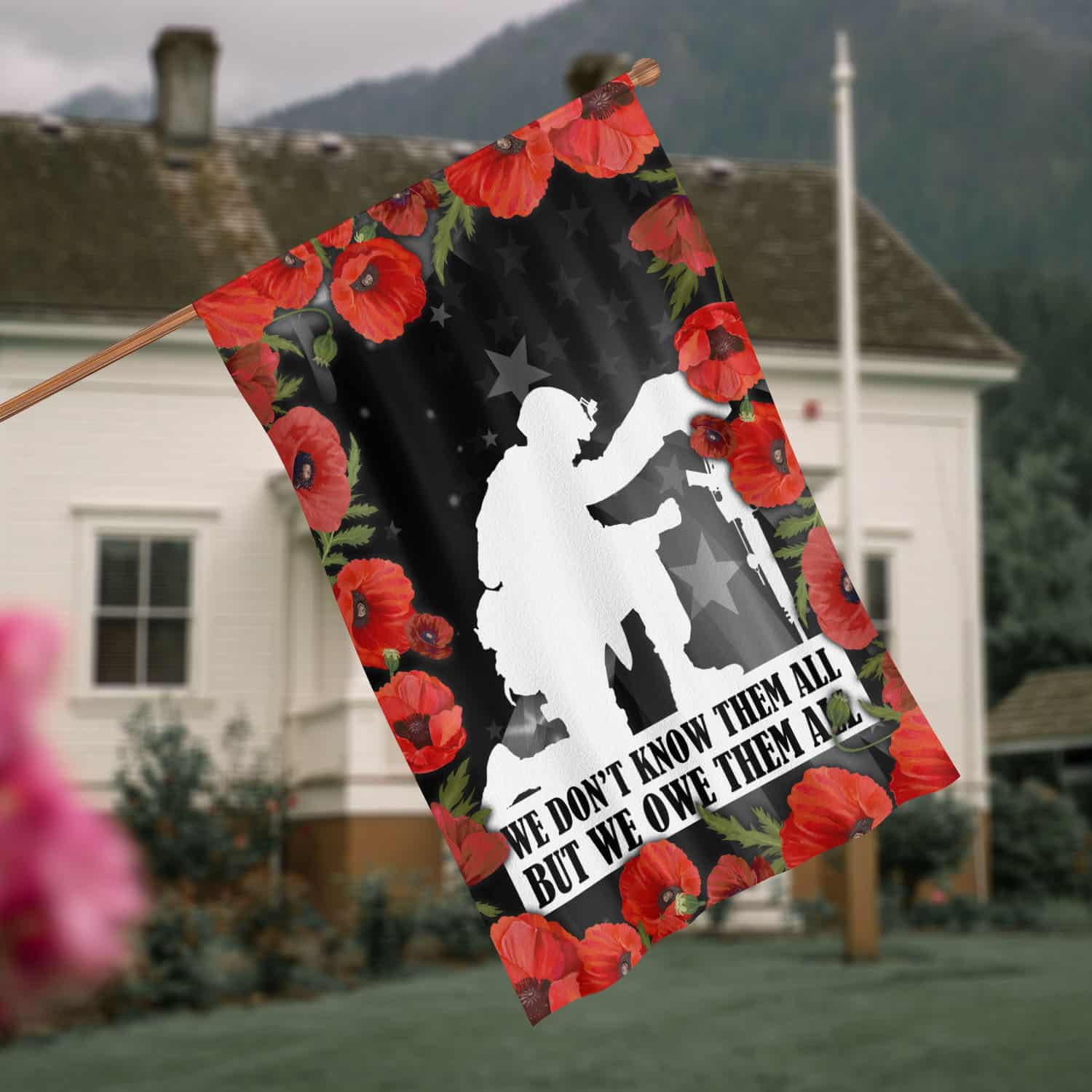 4O. Know All Them-30x40 - Side 1 House Flag Mockup 4