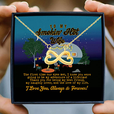 Alternative view of To My Smokin' Hot Wife the First Time Our Eyes Met Camping Infinity Pendant Necklace