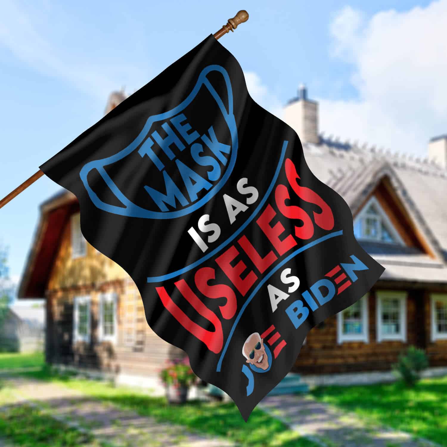 10TM. Mask Useless 30x40 House Flag Mockup 5