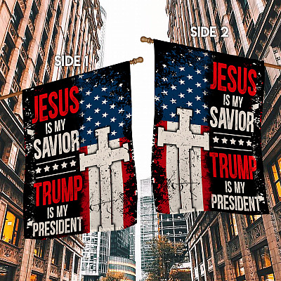 Alternative view of Jesus Is My Savior Trump Is My President US Outdoor Decorative Garden Flag - House Flag - Christian Gifts