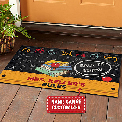 Alternative view of Personalized Name Teacher's Rules Back to School Classroom Doormat - Funny Teacher Indoor Outdoor Doormat