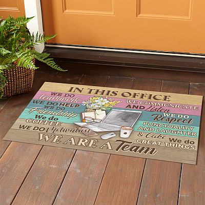 Alternative view of In This Office We Do Teamwork We Do Help We Do Friendship We Do Coffee Doormat - Outdoor Indoor Doormat