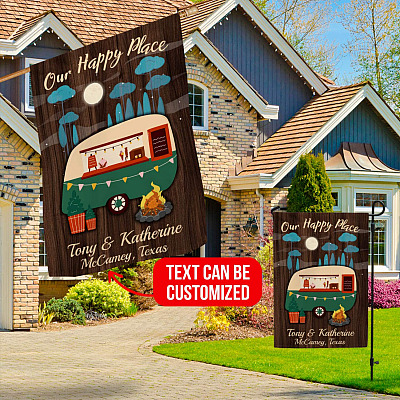 Alternative view of Personalized Funny Camping Buddies Partners Meme Sign Flag - Our Happy Place Happy Campers Camping Custom Flag