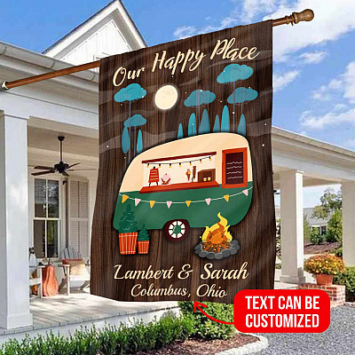 Personalized Funny Camping Buddies Partners Meme Sign Flag - Our Happy Place Happy Campers Camping Custom Flag