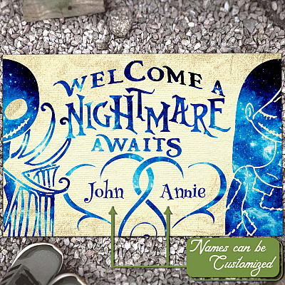 Personalized Couple Name Welcome Home A Nightmare Awaits Doormat - Jack I Found You Sally Halloween Custom Doormat