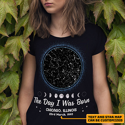 The Day I Was Born Personalized Star Constellation Map Shirt - V-Neck - Hoodie - Sweatshirt - Custom Birthday Gift
