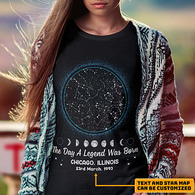 Alternative view of The Day A Legend Was Born Personalized Star Map Shirt - Hoodie - Sweatshirt - Custom Star Map Birthday Gifts