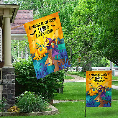 Alternative view of A Magical Garden Witch Lives Here Garden Flag - House Flag - Wall Flag - Halloween Yard Flag