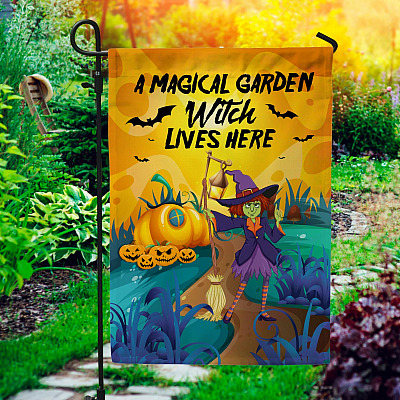 A Magical Garden Witch Lives Here Garden Flag - House Flag - Wall Flag - Halloween Yard Flag